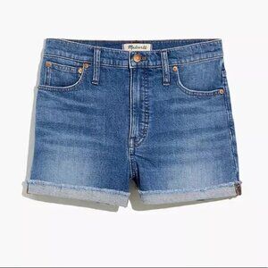 Madewell Blue High-Rise Raw Hem Cuffed Medium Wash Denim Shorts 29 26890